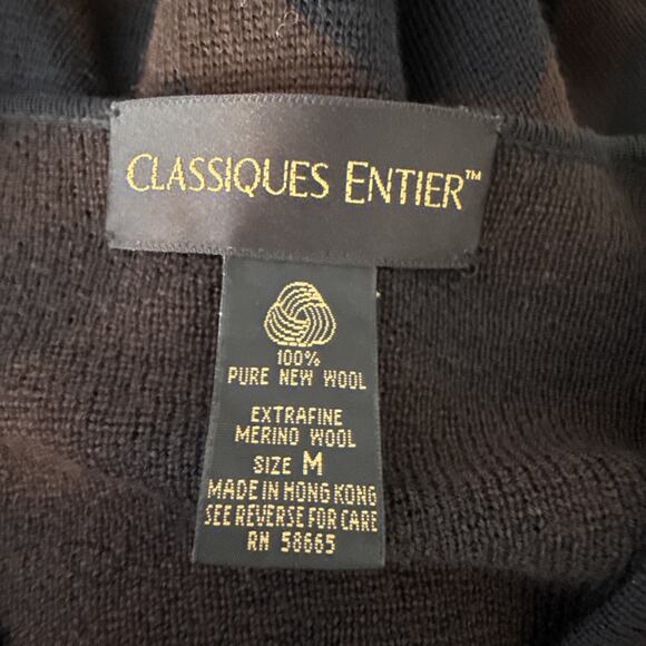 Classiques Entier Tunic Sweater Size M Chevron Zigzag Brown Black Merino Wool - Picture 7 of 7